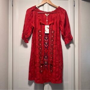 Chelsea and Violet Embroidered Peasant Dress Flowy Romantic Red Boho Size Small